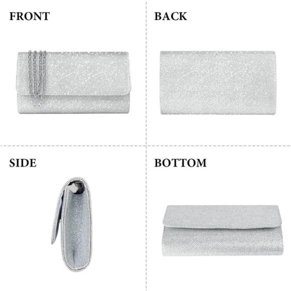 Clutch Purse, Evening Bag for Women Zipper Shoulder Bag for Wedding and Party - Picture 4 of 8